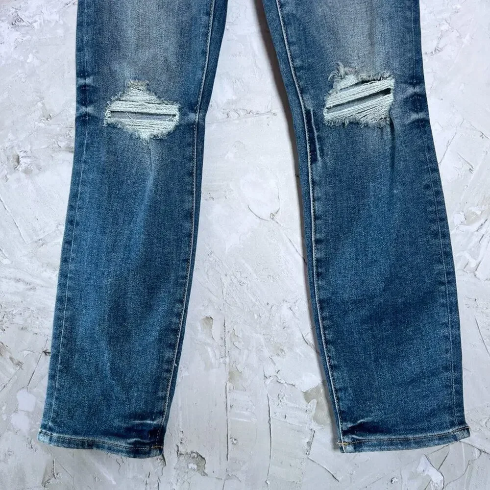 Good American Good Legs Stovepipe High Rise Jeans SIZE 00 24x28 Blue Distressed - Picture 11 of 12